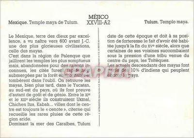 Tulum — Templo maia — México XXVIII-A2 — Verso