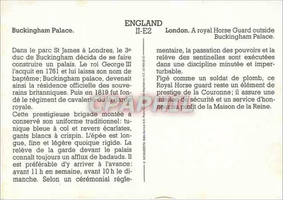 Straż Konna Królewskiej — Pałac Buckinghama — Wydawca S.A. Press Services, nr II-E2 — Rewers