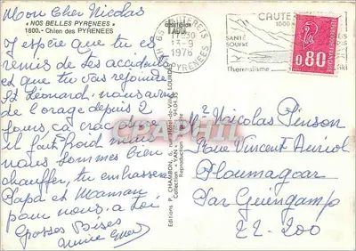 Trzy szczeniaki białe — na tle zasnieżonych gór — Wydawnictwo YAN n° 22 — Rewers