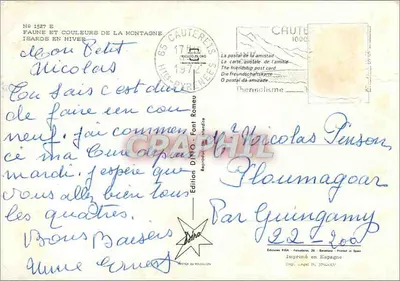 Kozice zimą — Góry Pyrenee — Wydawnictwo FISA, nr 1527 E — Rewers
