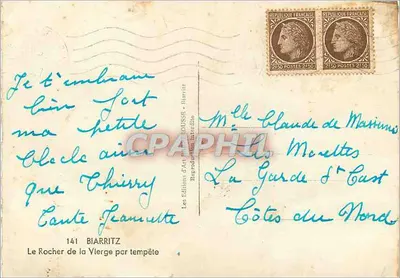 Le Rocher de la Vierge par tempête — Biarritz — Les Éditions d'Art RIBOISSE — Verso