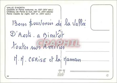 Castelo de Fenis — noite, 537 m — editor T. Tarrino, n° 59 — Verso