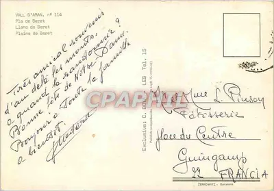 Vall d'Aran — Pla de Beret — Wydawca C. Bon — nr 114 — Rewers
