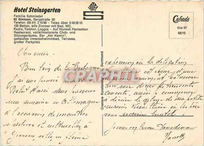Hotel Steinsgarten — Gießen — editor Cekade, n° 68/10 — Verso