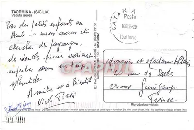 Taormina (Sicília) — vista aérea — Edição Nino Malambri, n° 158 — Verso