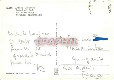Arco de Constantino — Roma — Ed. CAS TAB. n° 5693/210 — Verso