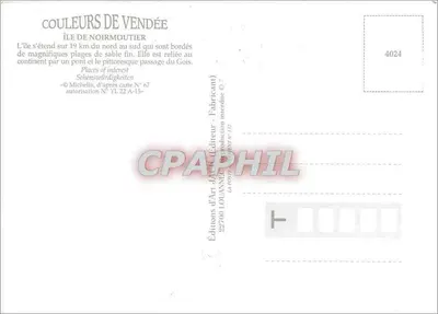 Wyspa Noirmoutier — Karta turystyczna z mapą i zdjęciami — Éditions d'Art d'Anjou — Rewers