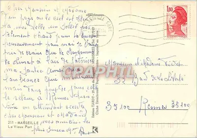 Stary Port w Marsylu — widok z nabrzeża z łodziami i pojazdami — Wydawnictwo Tardy — Rewers