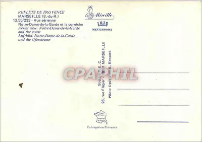 Marsiglia — Vista aerea della Basilica di Notre-Dame-de-la-Garde e della corniche — Editore IRIS — Verso