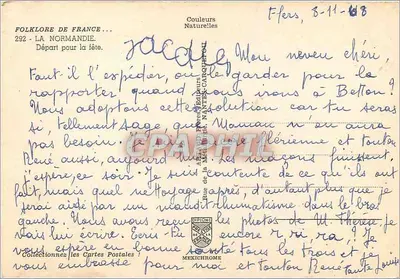 Folklore Francji — Normandia. Wyruszanie na festyn — Wydawca: Couleurs Naturelles, n° 292 — Rewers