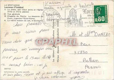 Locronan — vista geral, capela do Pényt, igreja, casa antiga — Les Éditions Finistériennes — Verso