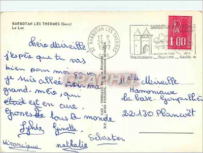 Barbotan — Os Termas e O Lago — Bilhete postal antigo da região do Gers — Verso