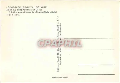 Azay-le-Rideau — widok z lotu ptaka z zamkiem (XVe wieku) i Indre — Wydawnictwo Valoire — Rewers