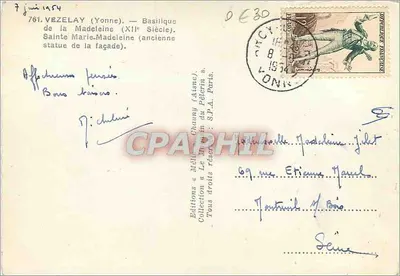 Vézelay (Yonne) — Bazylika św. Marii Magdaleny (XI wiek), święta Maria Magdalena (stara figura z fasady) — Wydawnictwo « Méli » Channy (Aisne) — Rewers
