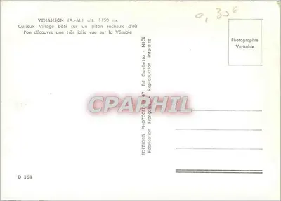 Venanson (A.-M.) — aldeia sobre um piton rochoso a 1150 m — Éditions Photographie Française, D 364 — Verso