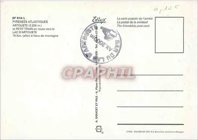 Turystyczny pociąg do Artouste — Pireneje — Wydawca A. Doucet i Synowie, nr 914 L — Rewers