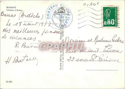Castelo de Aujac — Andécho — Éditions Château d'Aujac — Verso