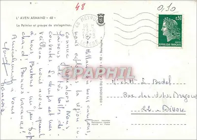 L'Aven Armand — A Palmeira e grupo de estalactitas — Éditions du Cairet — Verso