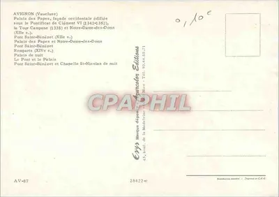 Avignon — Cité des Papes — Verlag Erys, Nr. 28422 — Rückseite