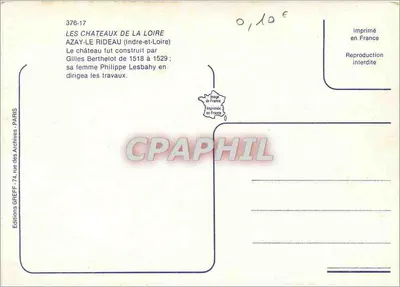 Castelo de Azay-le-Rideau — noite — Edições Greff, n° 376-17 — Verso