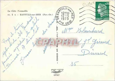 Banyuls-sur-Mer — Poczta Dobrego Czasu — Combiér Imp. (Pyr. Or.) — Rewers