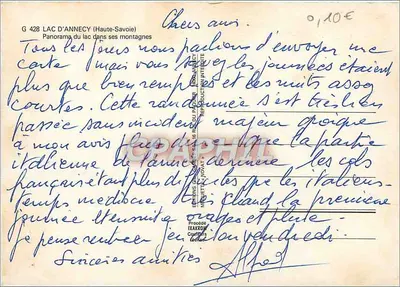 O Lago d'Annecy entre suas montanhas — Edições G. Novat, n° G 428 — Verso