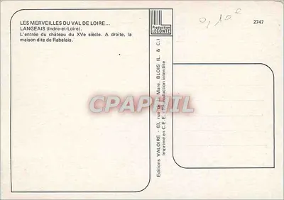 Kasteel van Langeais — ingang van het kasteel en huis van Rabelais — Uitgaven Leconte — Achterkant