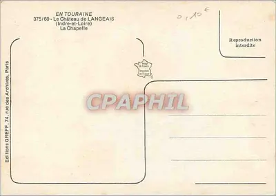 La Chapelle — El Castillo de Langeais — Ediciones GREFF, París — Reverso