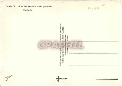 Mont Saint-Michel — widok z samolotu — Éditions La Cigogne, n° 50.410.01 — Rewers