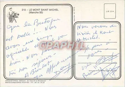 Monte Saint-Michel — vista aerea — Artaud Frères, n° 210 — Verso