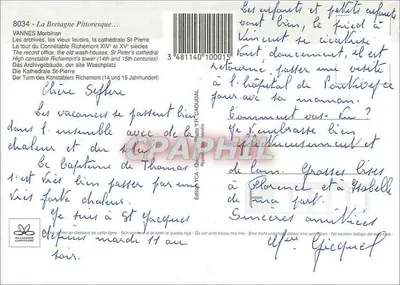 Vannes - A noite — Vannes Morbihan — Edição Alliance Cartère — Verso