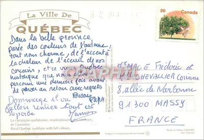 Jesień w Quebecu — drewniana chatka — wydawca S. Himes, seria VQ-521 — Rewers
