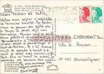 Pays Basque — vista de aldeia, dançarinos e músico — Editor Elée, n° 7755 — Verso