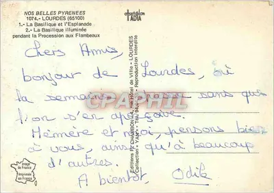 Lourdes — Bazylika i Esplanada / Bazylika oświetlona podczas Procesji z Fakirami — Wydawnictwo P. CHAMBON — Rewers