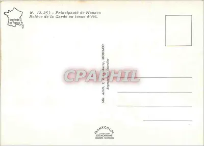 Principauté de Monaco — Relève de la Garde en tenue d'été — édit. AJAX, Monaco — Verso