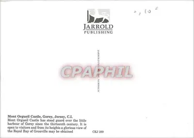 Castelo de Mont Orgueil, Gorey, Jersey — vista do porto — Jarrold Publishing, n° CKJ 269 — Verso