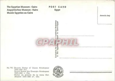 Statua królowej Hatshepsut — Egipcja — wydawca Landrock, nr 701 — Rewers