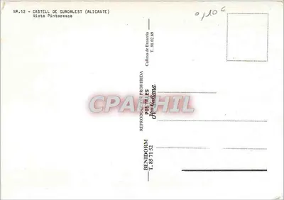 Guadalest — piękna widokowa karta z zamkiem — Callosa de Ensarria — Rewers