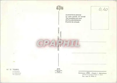 Toledo — Catedral — Editor Dominguez de Oro, n° 10 — Verso