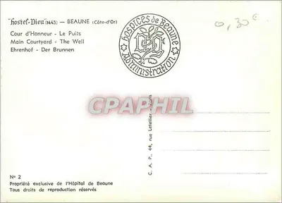 Kort Poczciwego Szpitala w Beaune — Kwatera — wydawca C.A.P. nr 2 — Rewers