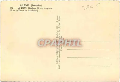 Belfort - Il Leone — scultura monumentale — editore Jamin, n° 242 — Verso