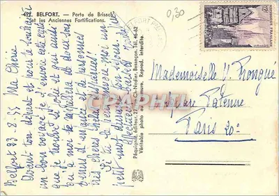 Belfort — Porta de Brisach — Antigas Fortificações — Editor Péquignot — Verso