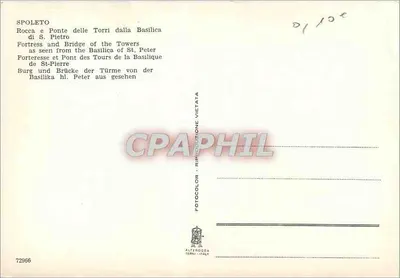 Spoleto — Rocca i Most Przez Wieże widziane z Bazyliki Świętego Piotra — Alterocca, seria 72966 — Rewers