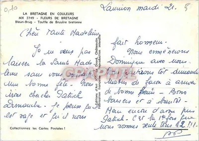 Buquê de brezo — Bretanha — Éditions d'Art de Daré, Châteaulin — Verso