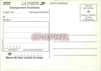 Zmiana adresu — komunikuj nowy kod pocztowy — PTT La Poste — Rewers