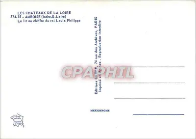 Lóżko z herbem króla Louis Philippe — Amboise (Indre-et-Loire) — Wydawnictwo Greff — Rewers