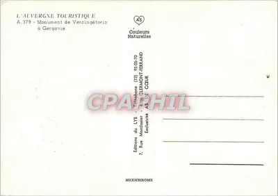 Monumento de Vercingétorix em Gergovie — Auvergne Touristique, n° A.379 — Verso