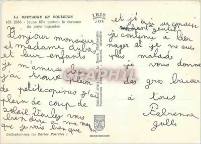 Jovem menina em traje bigouden — Bretagne — Éditions d'Art IRIS — Verso