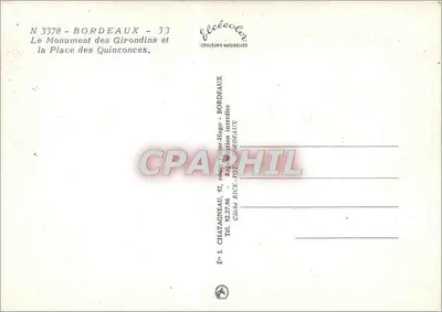 Monument dos Girondins — Praça dos Quinconces — Editor Elcée — Verso