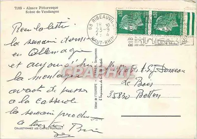 Zbieranie winogron w Alzacji — Przyjemna scena — Wydawnictwo Europejskie — Rewers